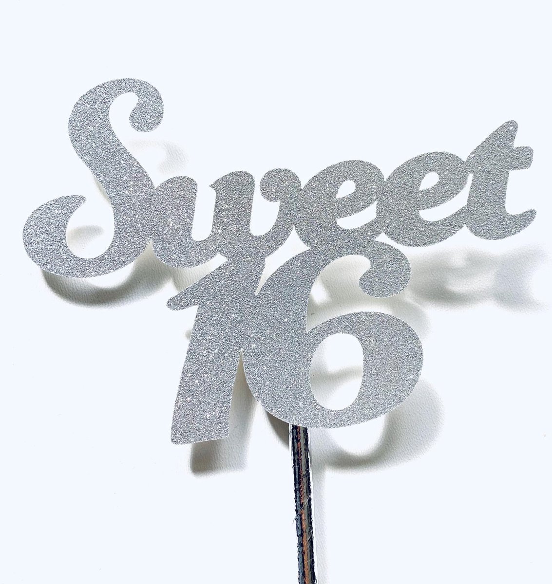 Taarttopper | Cake topper | Verjaardag| Sweet 16 |14 cm | Zilver glitter | karton papier